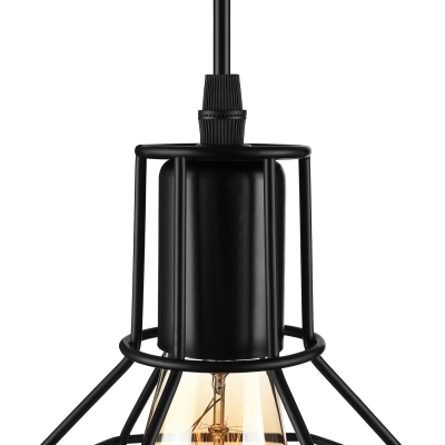 Vintage Industrial Style Three Light Cage LED Multi Light Pendant Light in Black Finish