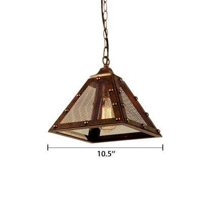 Vintage Mesh Cage Trapezoid Drop Light Metal Single Light Hanging Lamp for Restaurant
