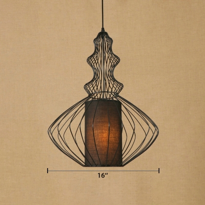 Vintage Style Gourd Pendant Light Wire Caged 1 Light Hanging Lamp for Farmhouse Restaurant
