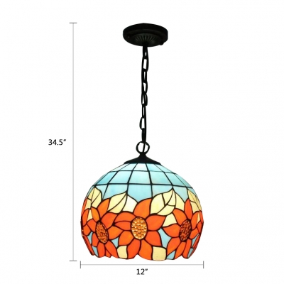 Flower Style Ball Hanging Light Tiffany Style Stained Glass 1 Bulb Drop Light in Multi Color