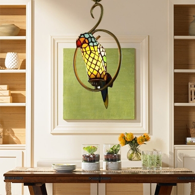 Tiffany Style Parrot Hanging Light Stained Glass 1 Bulb Lighting Fixture in Multi Color