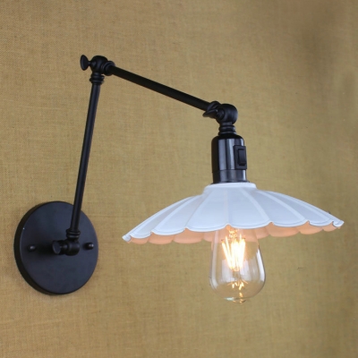 Adjustable 1 Bulb Scalloped Wall Light Industrial Metal Wall Mount Light in White for Coffee Shop