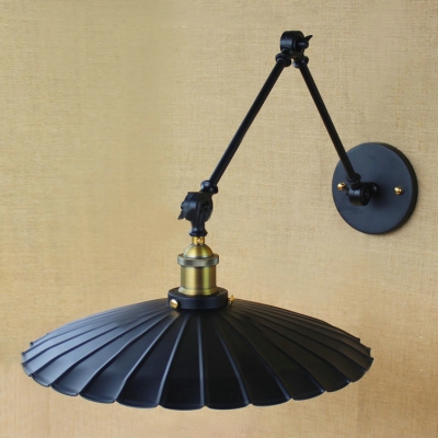 Adjustable Scalloped Wall Light Retro Style Steel Small 1 Bulb Wall Lamp in Antique Brass