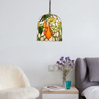 Bucket Hanging Light Tiffany Style Stained Glass 1 Light Ceiling Pendant Lamp in Multi Color