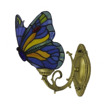 Butterfly Accent Wall Lamp Tiffany Style Wall Sconce Stained Glass in Blue/Red for Children Room