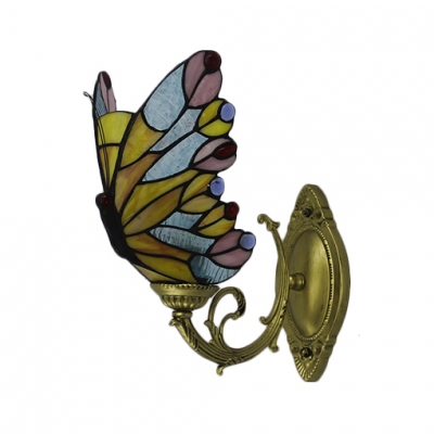 Butterfly Wall Lamp Tiffany Style Brass Wall Sconce Stained Glass for Children Room