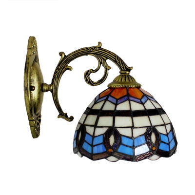 Dome Wall Lamp Baroque Tiffany Style Stained Glass Wall Sconce in Multicolor for Staircase