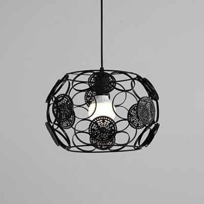 Etched Pendant Lamp Vintage Ambient Suspended Light in Black/White with Metal Frame