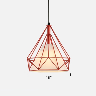 Fabric Geometric Suspended Light Industrial Wire Guard Hanging Light in Red for Restaurant Cafe