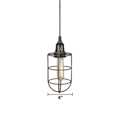 Height Adjustable Caged Pendant Light Industrial Simple Iron Drop Light with Pull Chain