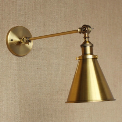 Industrial Conical Wall Lamp Vintage Steel 1 Bulb Wall Light in Brass for Coffee Shop