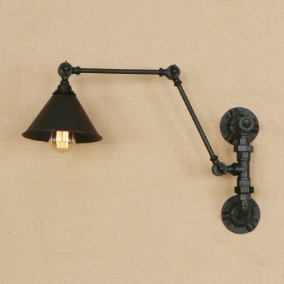 Iron Swing Arm Wall Sconce Retro Style 1 Head Wall Mount Fixture in Black Finish