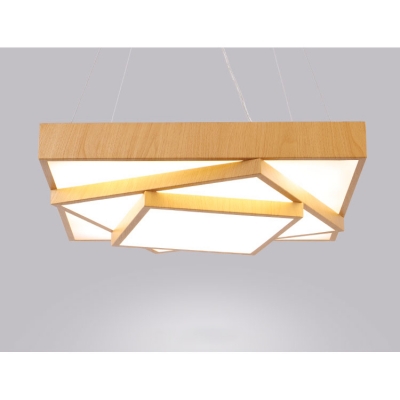Metal Square Body Drop Light Modern Wood Finish Indoor Pendant for Office Living Room Restaurant