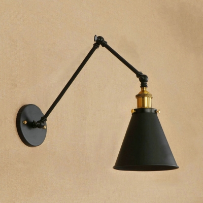 Metal Swing Arm Wall Light Industrial Concise 1 Head Wall Sconce in Black for Restaurant