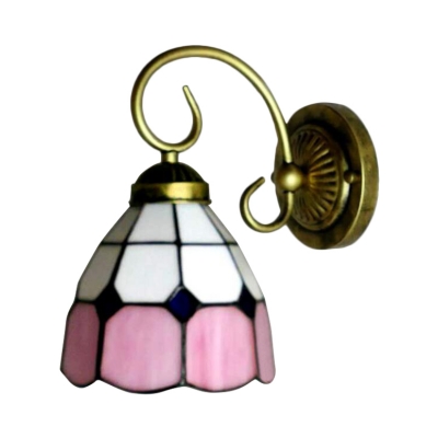 Mini Geometric Wall Sconce Tiffany Style Stained Glass Accent Wall Light in Blue/Orange/Pink