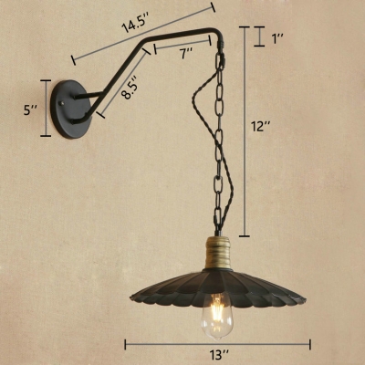 Scalloped Suspender Wall Sconce Retro Style Steel 1 Light Wall Light in Bronze with Chain