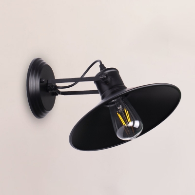 Shallow Round Wall Light Sconce Industrial Steel 1 Head Wall Sconce in Black for Hallway