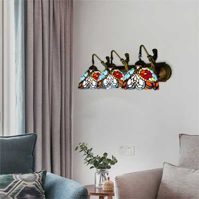 Stained Glass Jeweled Wall Lamp Vintage Tiffany 3 Heads Sconce Lighting in Multicolor