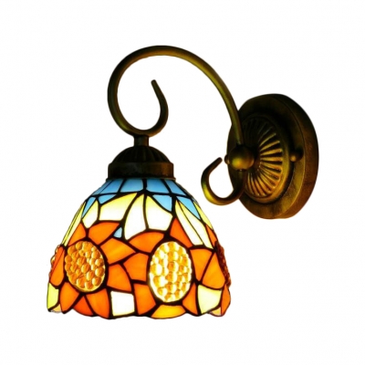Sunflower Design Wall Lamp Traditional Tiffany Style Stained Glass Wall Sconce in Multicolor