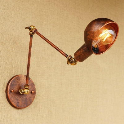 Swing Arm Wall Mount Light Vintage Metal 1 Light Wall Light Fixture in Rust for Sitting Room
