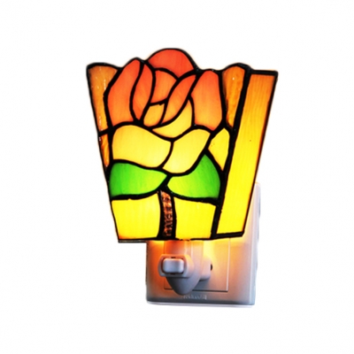Tiffany Butterfly/Rose Wall Sconce Stained Glass Plug-in Night Light in Multicolor for Bedroom