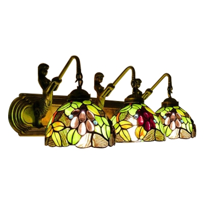Tiffany Retro Style Dome Wall Sconce Stained Glass Triple Wall Light in Multi Color with Mermaid