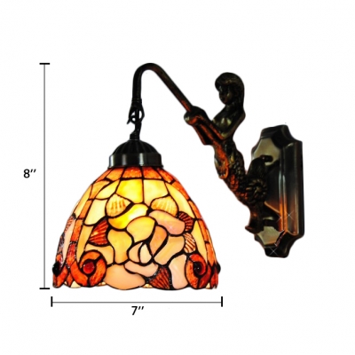 Tiffany Style Rose Design Wall Sconce with Mermaid Stained Glass Wall Lamp in Rubbed Bronze