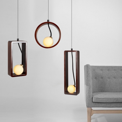 Walnut Geometric LED Hanging Pendant Light Nordic Style Single Head Pendant Fixture for Bedside Restaurant