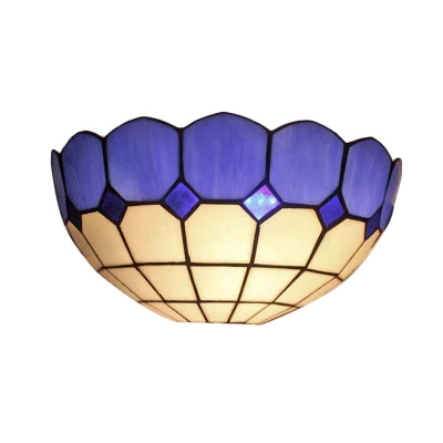 12 Inch Wide 2-Bulb Dark/Light Blue Checkered Wall Sconce Light in Mediterranean Style
