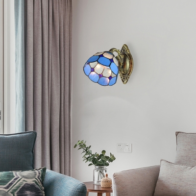 6''W Dome Wall Sconce with Handmade Glass Shade in Blue