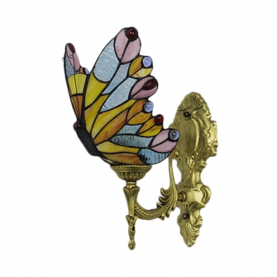 Accent Butterfly Wall Lamp Animal Tiffany Style Wall Sconce Stained Glass in Yellow