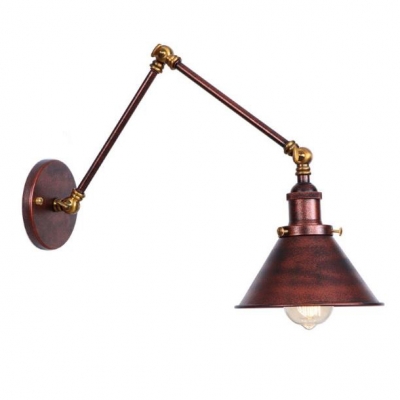 Adjustable Cone Wall Sconce Retro Style Metal 1 Light Wall Light in Rust for Study Room