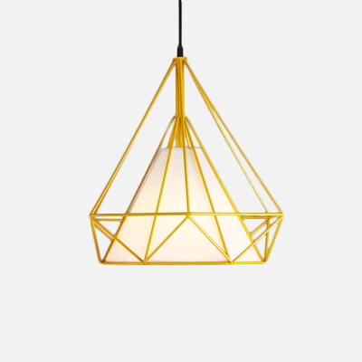 Adjustable Diamond Pendant Lamp Industrial Fabric Hanging Light in Yellow with Metal Frame