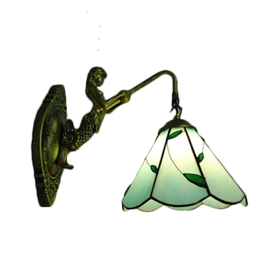 

Blue Leaf Wall Sconce Tiffany Style Traditional Stained Glass Wall Lamp for Kitchen, HL491474