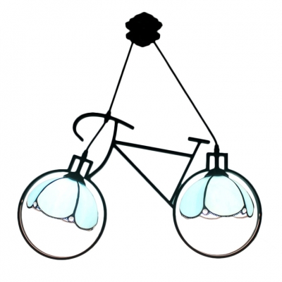 Bicycle Hanging Light Tiffany Vintage Stained Glass 2 Heads Pendant Light for Children Room
