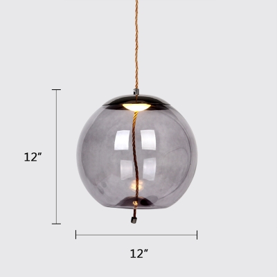 Black Nickel Finish Single Pendant Lamp Nordic Style Smoke Glass Shade Restaurant Hanging Lighting