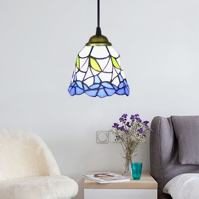 Blue/Pink Bell Pendant Lamp Tiffany Style Stained Glass Ceiling Pendant Light for Hallway