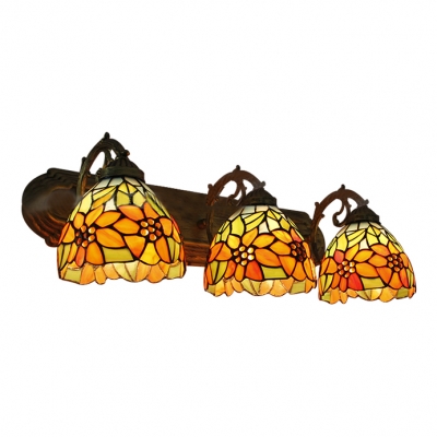 Brass Finish Floral Wall Lamp Tiffany Style Stained Glass 3 Heads Decorative Sconce Light