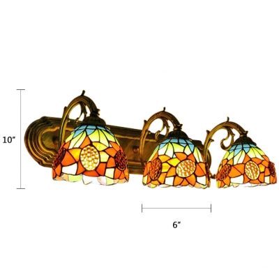 Brass Finish Floral Wall Lamp Tiffany Style Stained Glass 3 Heads Decorative Sconce Light