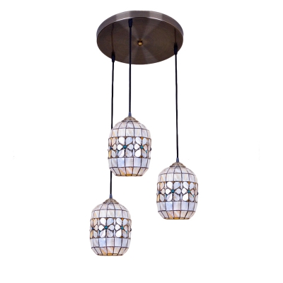 Bucket Ceiling Pendant Light Tiffany Vintage Style Shelly Shade 3 Lights Suspended Light