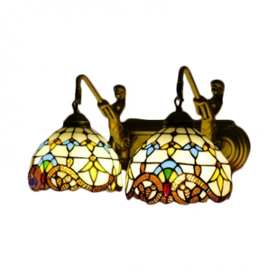 Classic Art Baroque Tiffany-Style Wall Lamp with Dome Glass Shade