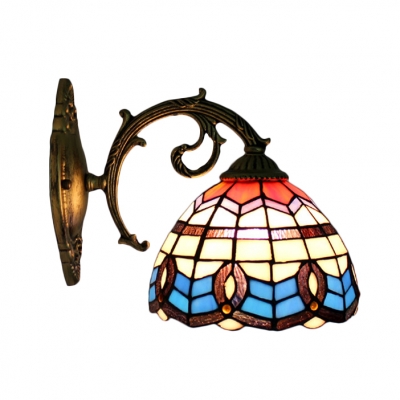 Dome Wall Lamp Baroque Tiffany Style Stained Glass Wall Sconce in Multicolor for Staircase