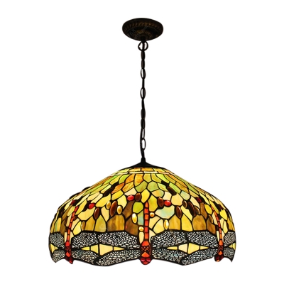 Dragonfly Suspended Light Tiffany Stained Glass 3 Head Pendant Light with Bead Decoration