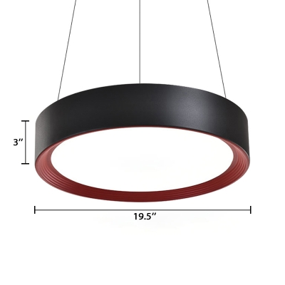 Drum Shaped LED Hanging Pendant Light Contemporary Style Office Suspension Lamp 16/19.5in Wide