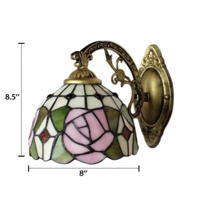 Elegant Rose Wall Lamp Tiffany Style Stained Glass Decorative Wall Sconce in Multicolor