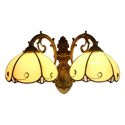 Floral Wall Light Sconce Tiffany Vintage Beige Glass 2 Heads Wall Mount Light for Foyer