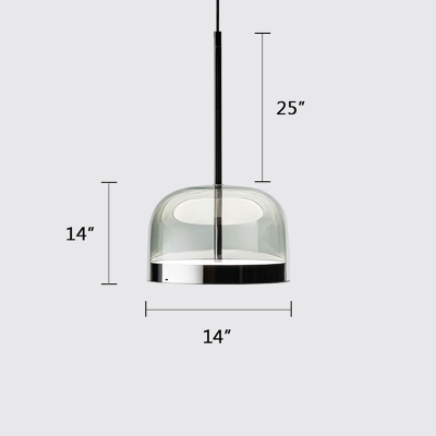 Glass Dome Shade Drop Light Smoke LED Pendant Lighting for Bar Cafe Counter 9.5/14 Inch Wide