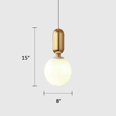 Gold Finish Sphere Pendant Light Post Modern Style Frosted Glass Shade Single Hanging Lamp in White