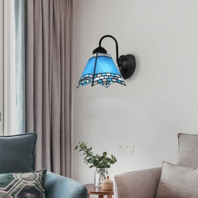 Gossamer Tiffany Blue/Yellow Wall Sconce Featuring Black Finished Wrought Iron Base