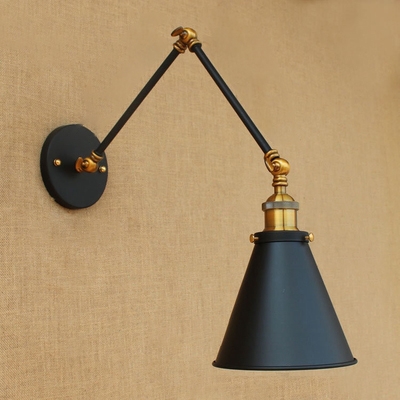 Iron Cone LED Wall Light Vintage Adjustable 1 Head Wall Mount Light in Brass for Hallway
